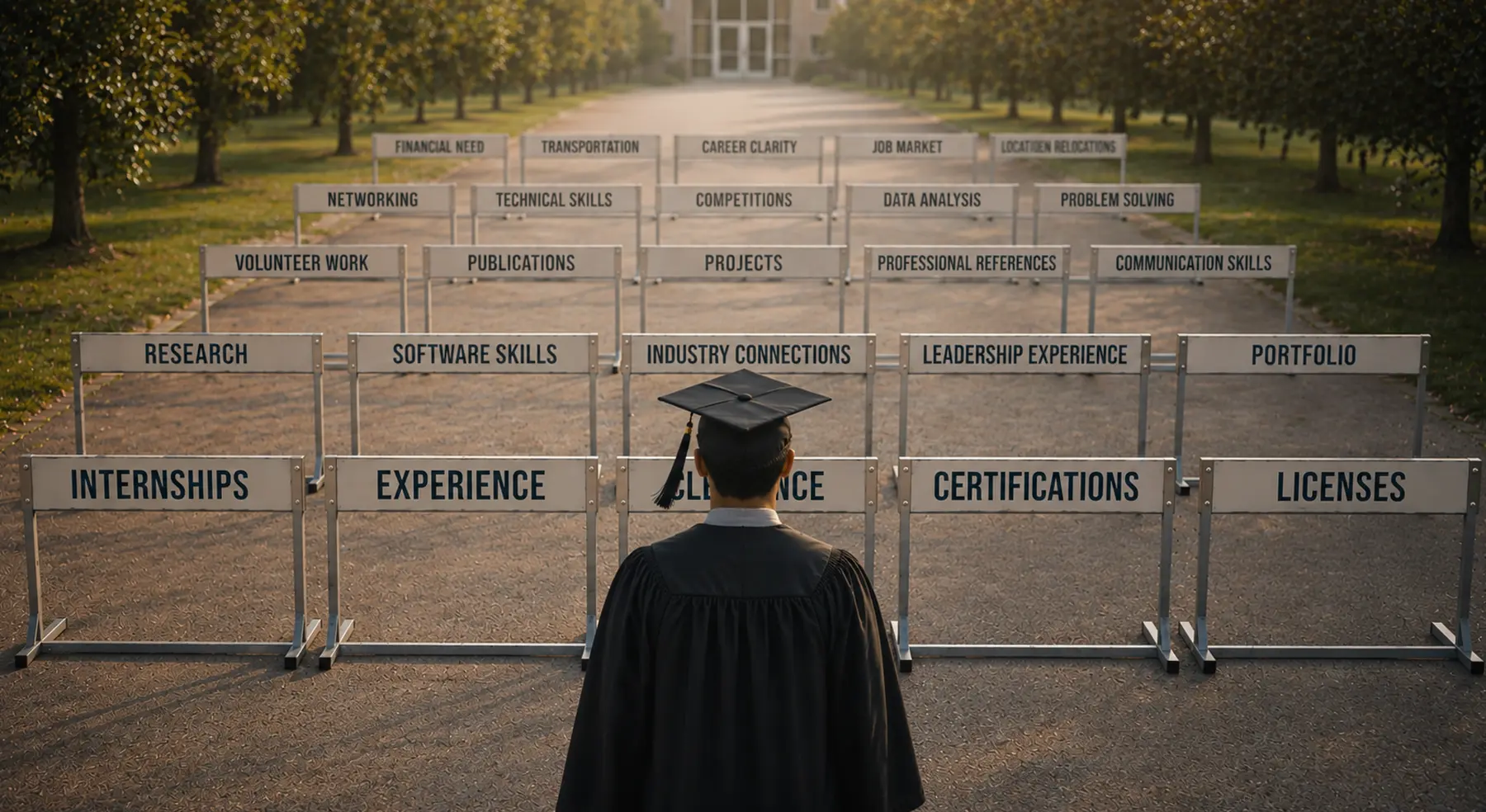 A graduate facing pathways toward experience, certifications, internships and other career-building milestones